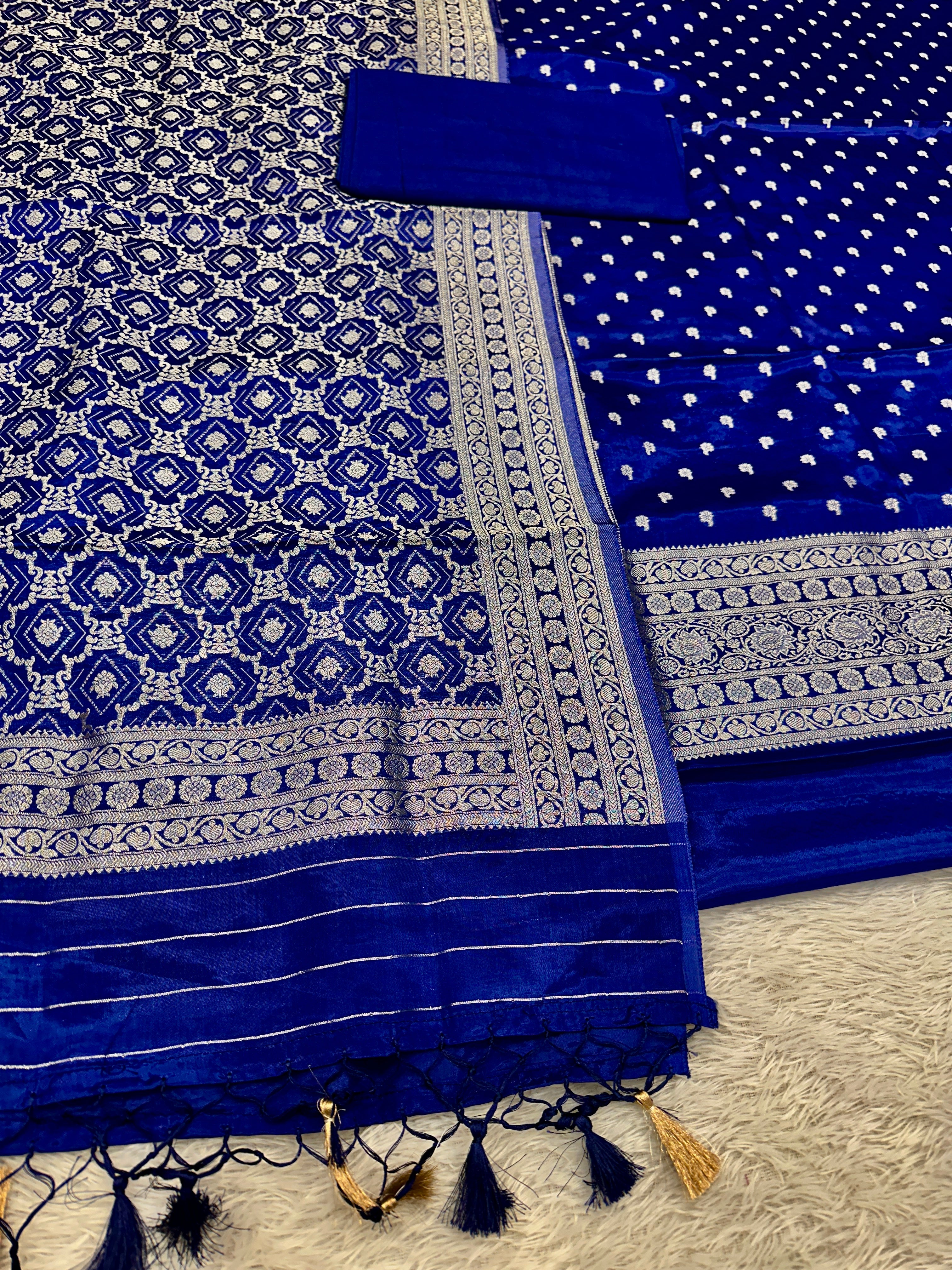 ✨ Banarasi Jacquard Gap Buti HO Silk 3-Piece Unstitched Dress Material MSS17