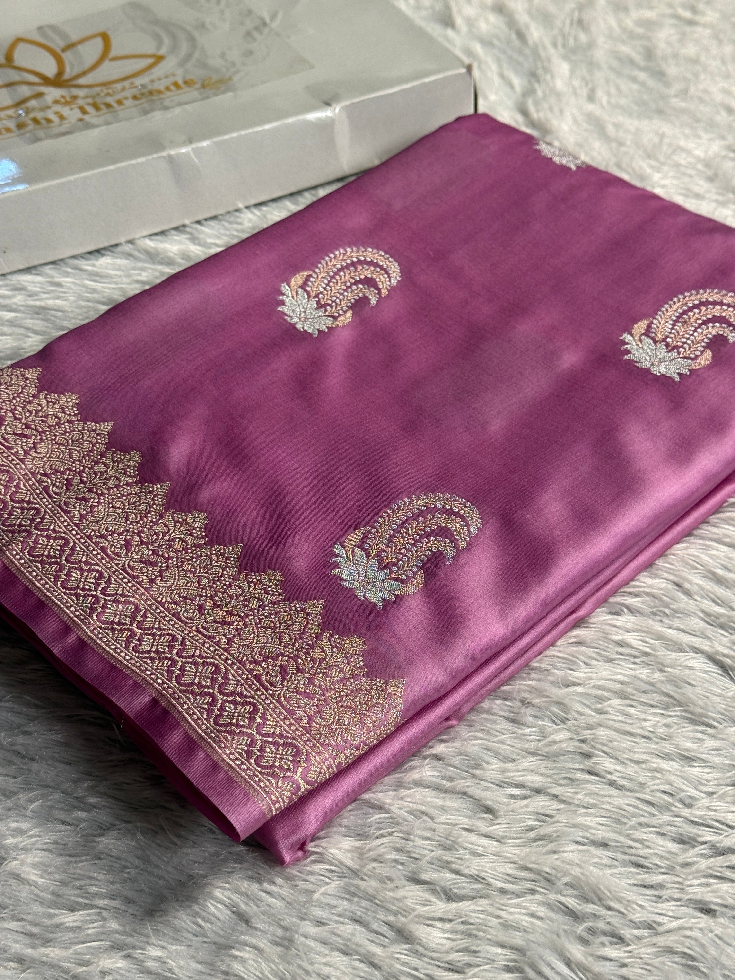 Pink Gajri Mashru Kataan Silk Saree with Meenakari Buta & Rich Zari Woven Pallu | MKS699
