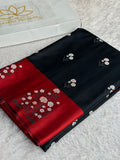 Black Mashru Kataan Silk Banarasi Saree with Red Saatan Patta Border | MKS721