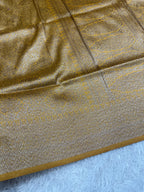 Mustard Yeallow Banarasi Dupion Silk Saree with Embossed Antique Zari Weaving & Rich Antique Zari Pallu | STF73