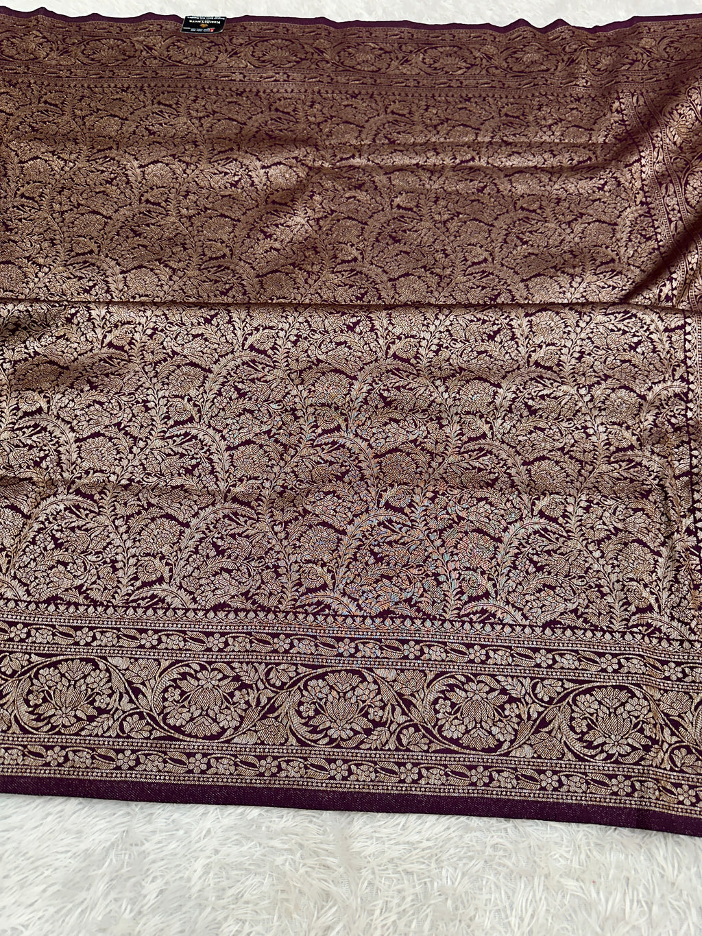 Wine Banarasi Dupion Silk Saree with Embossed Antique Zari Weaving & Rich Antique Zari Pallu | STF67