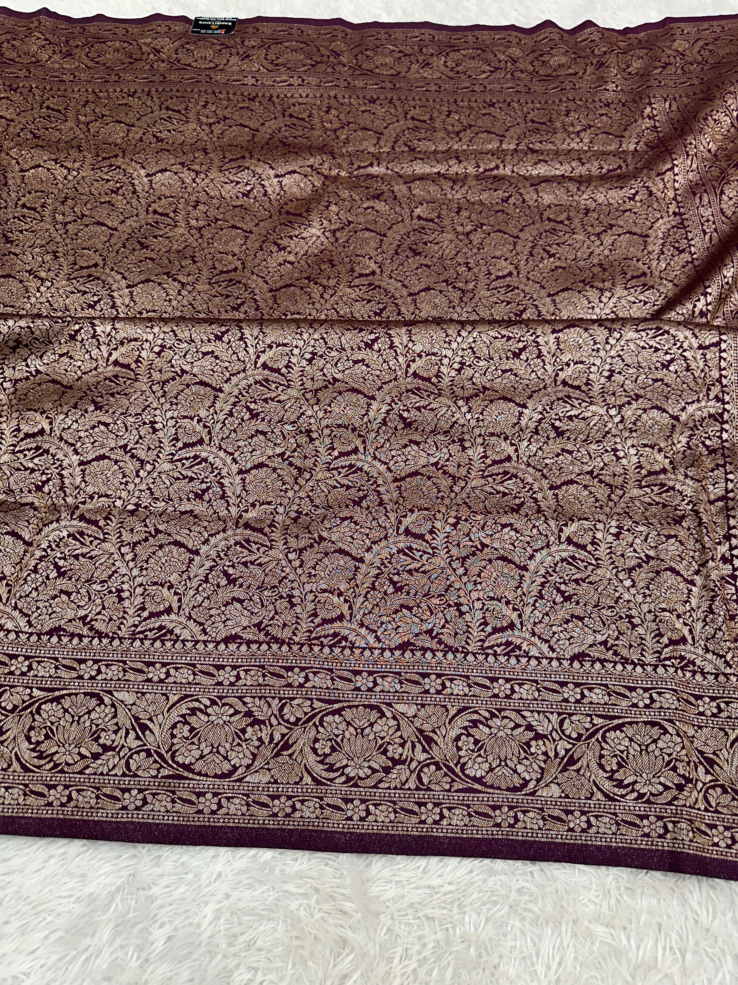 Wine Banarasi Dupion Silk Saree with Embossed Antique Zari Weaving & Rich Antique Zari Pallu | STF67