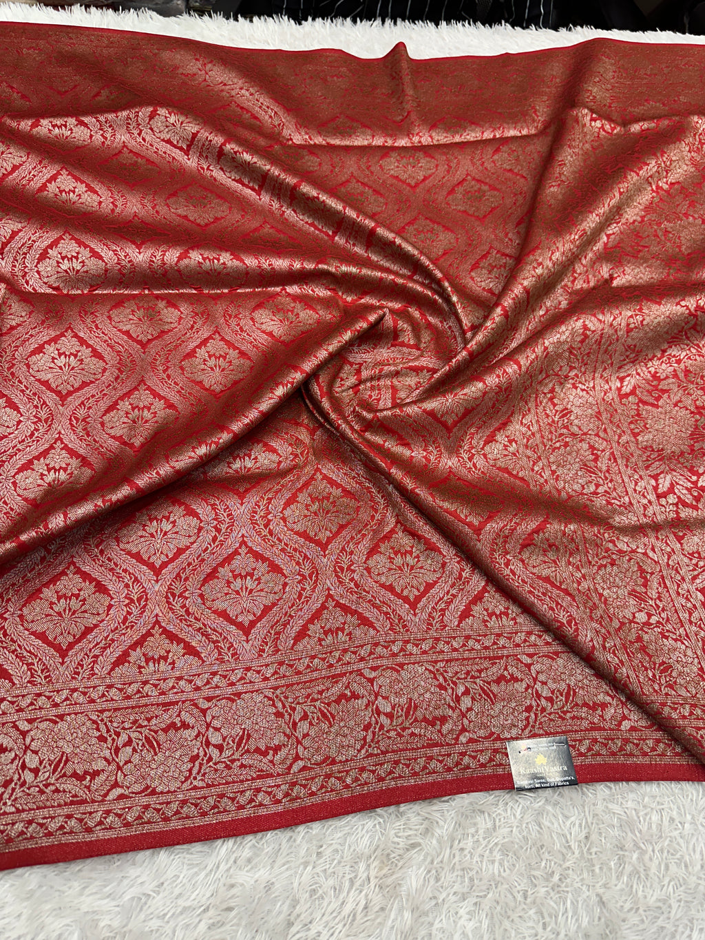 Red Banarasi Dupion Silk Saree with Embossed Antique Zari Weaving & Rich Antique Zari Pallu | STF66