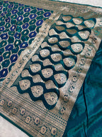Rama Green Rangkaat Banarasi Mashru Silk Saree with Jacquard Woven Jaal Pattern MKS033