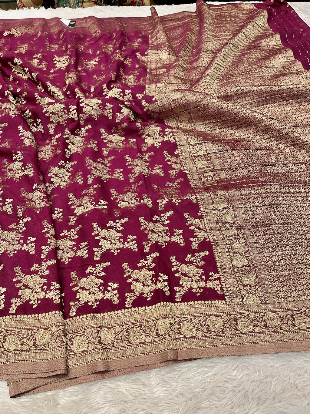 Chinon Silk Flower Design Wine Color Saree CN04