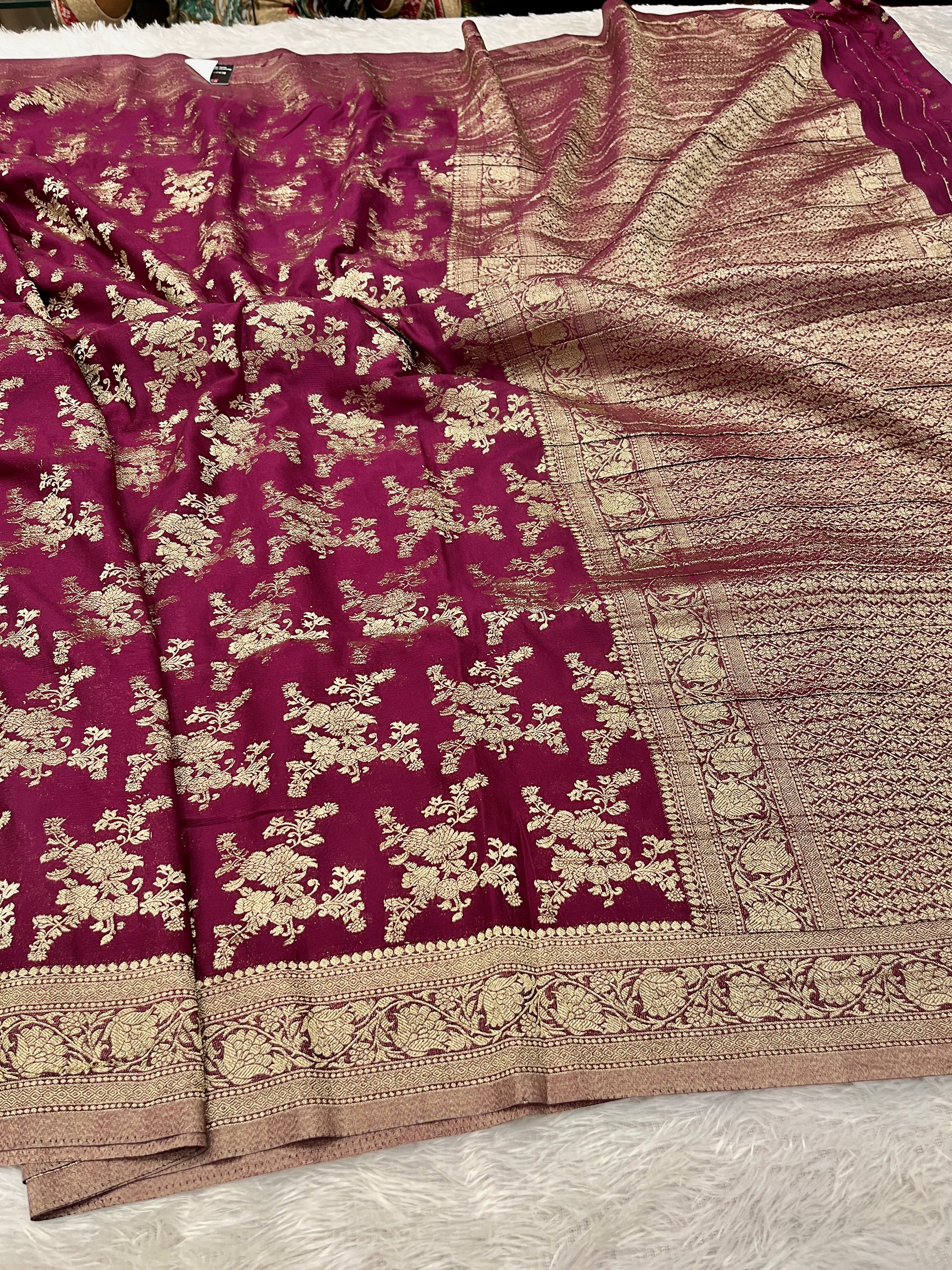 Chinon Silk Flower Design Wine Color Saree CN04