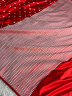 Red Mashru Kataan Silk Banarasi Saree with Meenakari Leaf Woven Border | MKS754