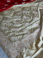 Maroon Beige Mashru Kataan Silk Saree with Silver Zari Meenakari Buta | MKS661