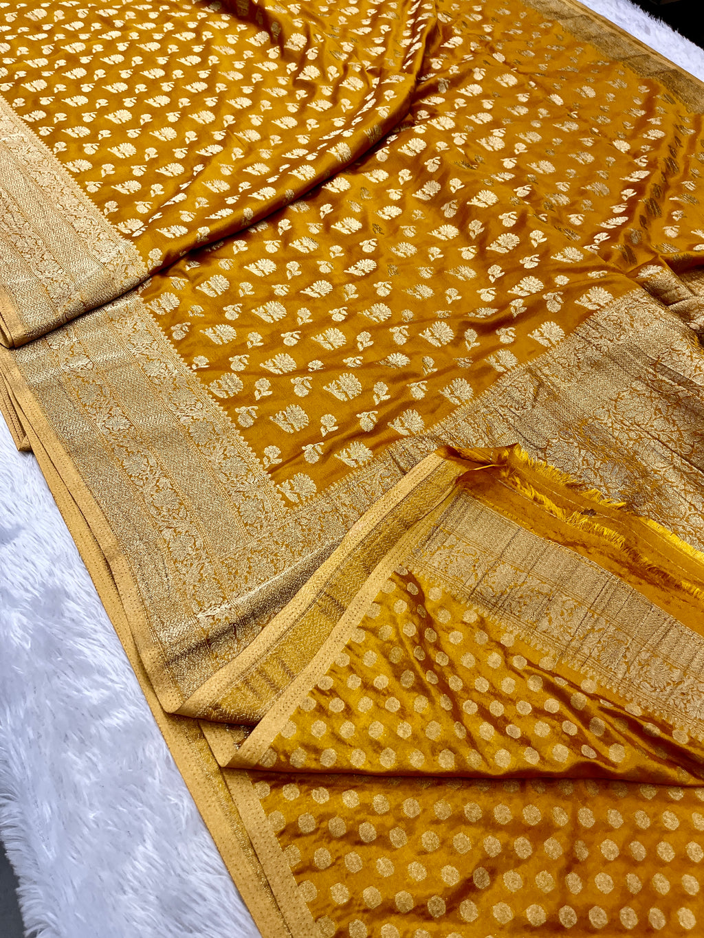 Chinon Silk Big small Buta  Design Mustard Color Saree CN06