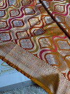 Mustard Orange Meena Kari Jaal Banarasi Satin Mashru Silk Saree MKS2