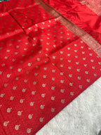 Red Banarasi Dupion Silk Saree with Embossed Antique Zari Weaving & Rich Antique Zari Pallu | STF107