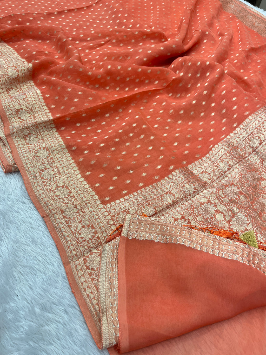 Banarsi Pure Natural Georgette Traditional Patti Buti  Design VSG05