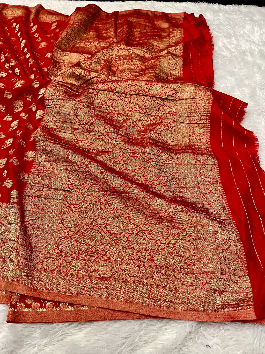 Chinon Silk Big small Buta  Design Red Color Saree CN06