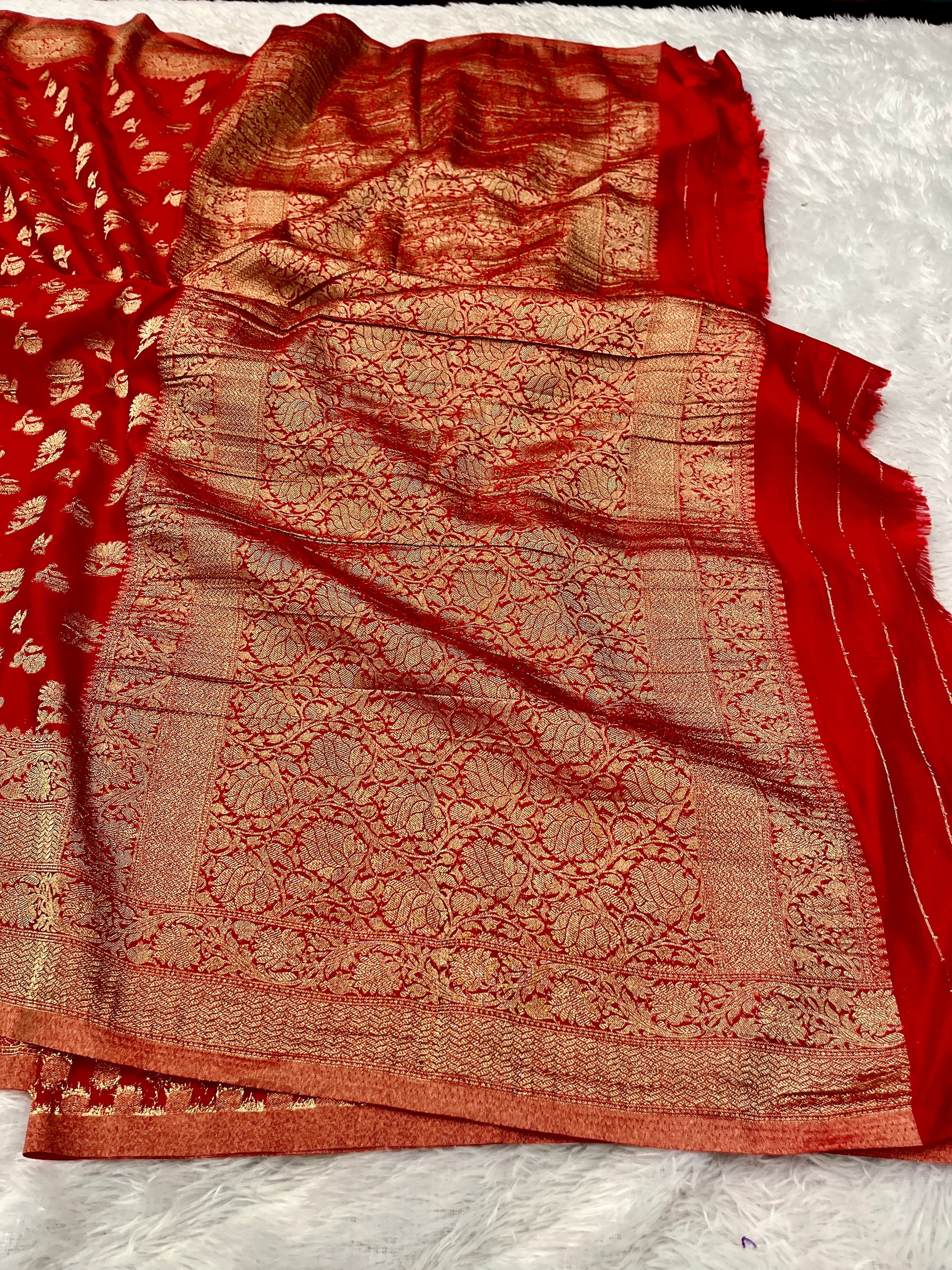 Chinon Silk Big small Buta  Design Red Color Saree CN06