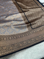 Grey & Black Contrast Banarasi Dupion Silk Saree with Embossed Antique Zari Weaving & Rich Antique Zari Pallu | STF63