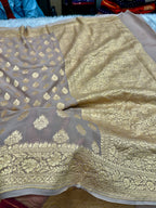 Beige Pure Natural Silk Khaddi Georgette Saree with Buta Woven Design | PSG11