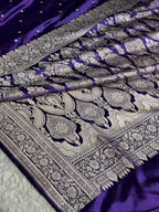 Banarasi Mashru Kataan Silk Saree in Purple | Buta Woven Design | Rich Zari Pallu & Border Blouse | MKS848