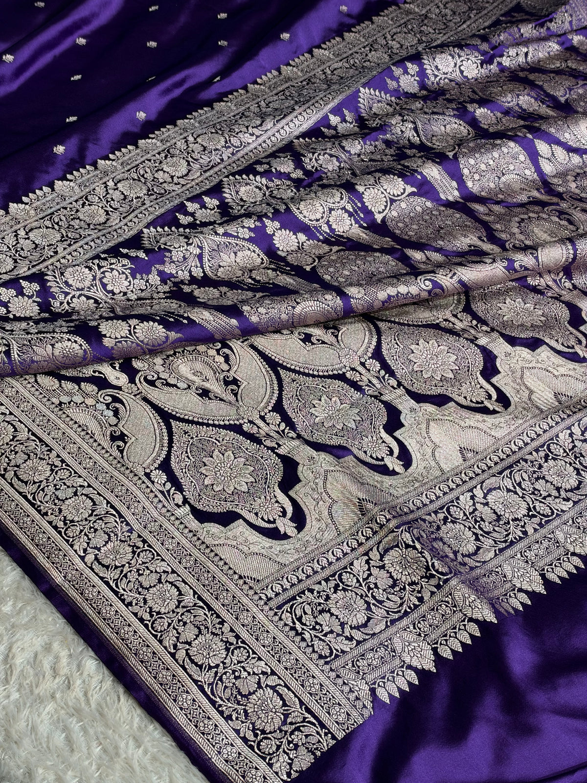 Banarasi Mashru Kataan Silk Saree in Purple | Buta Woven Design | Rich Zari Pallu & Border Blouse | MKS848