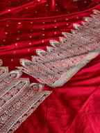 Maroon Banarasi Mashru Kataan Silk Saree with All-Over Zari & Sirozki Diamond Work – MKS854