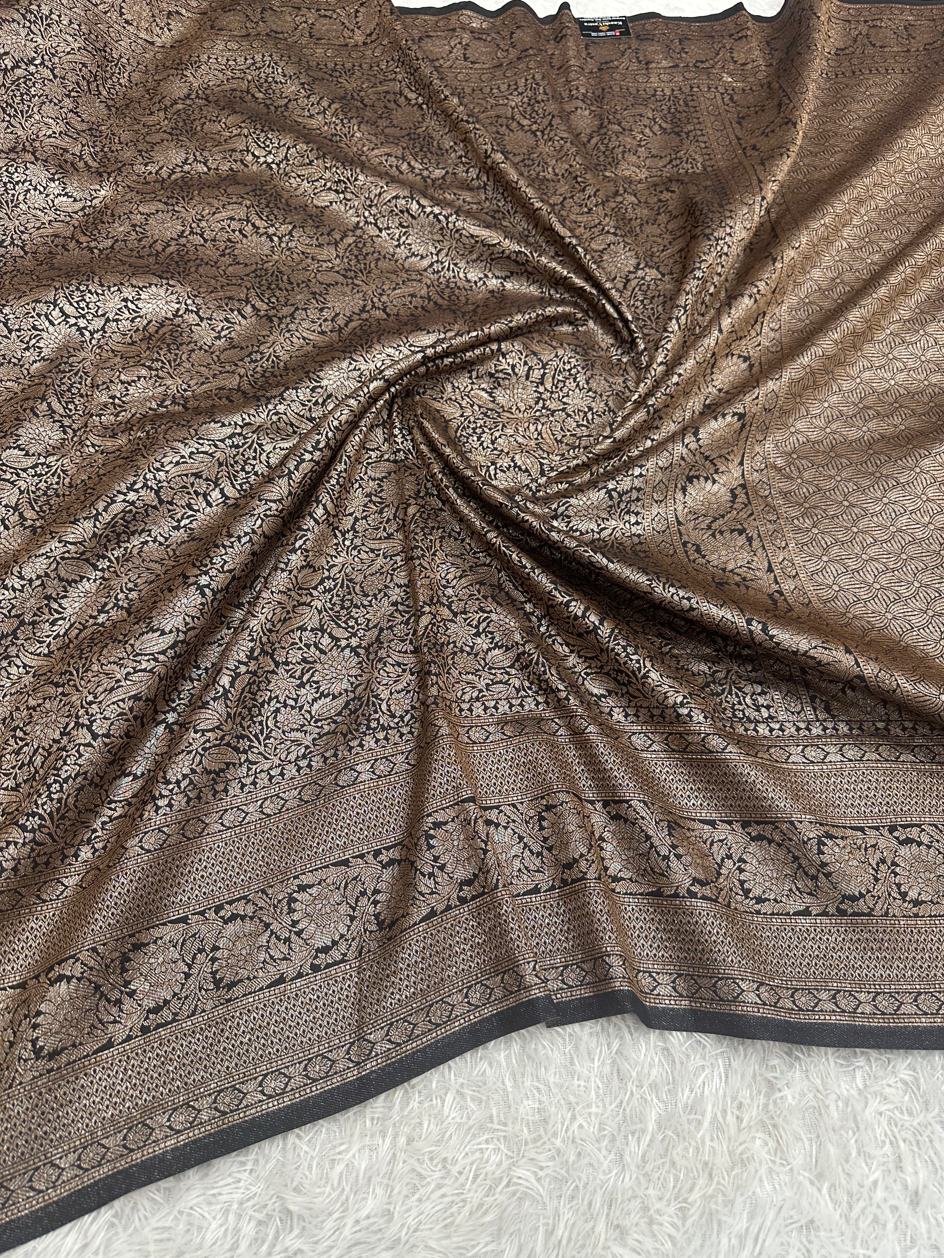 Black Maroon Banarasi Dupion Silk Saree with Embossed Antique Zari Weaving & Rich Antique Zari Pallu | STF104