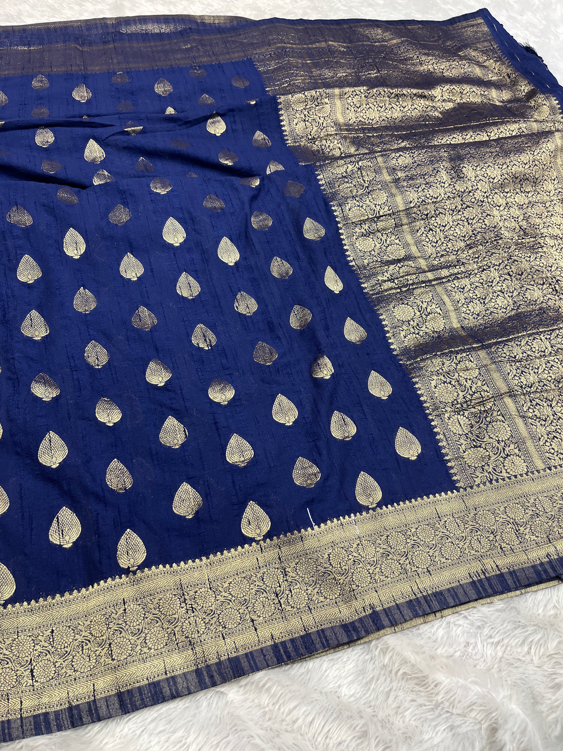 Raw Silk Zari Paan Navy blue  color  Saree RS005