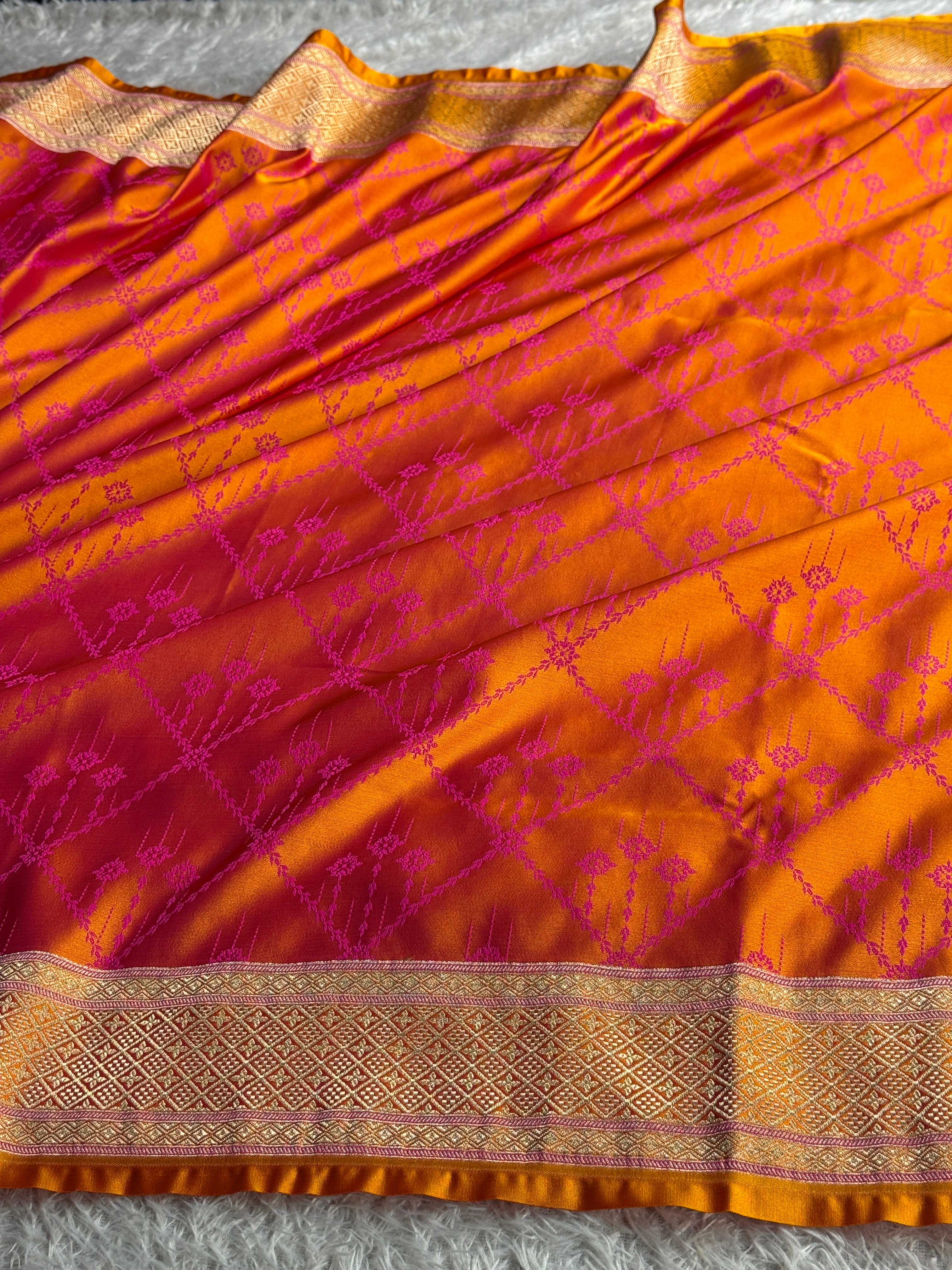 Soft Kataan Silk Banarasi Saree – Yellow Rani Dual Shade | MKS636