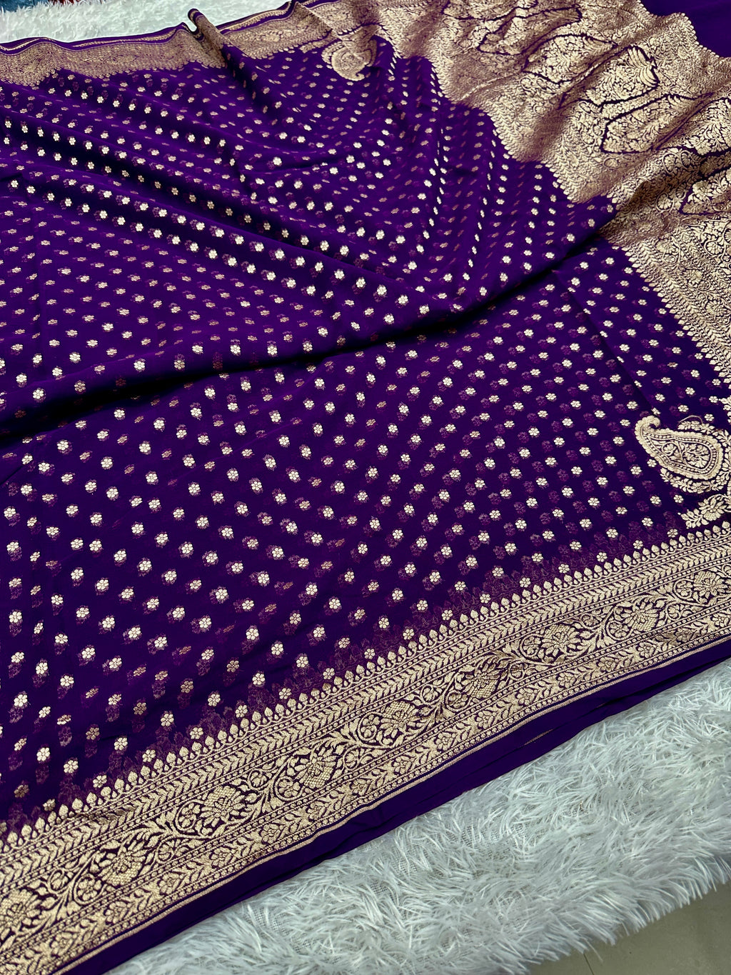 Purple Pure Natural Silk Khaddi Georgette Saree with Neem Zari Buti | PSG11