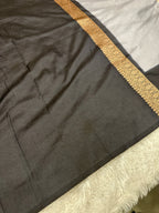 Grey & Black Contrast Banarasi Dupion Silk Saree with Embossed Antique Zari Weaving & Rich Antique Zari Pallu | STF63