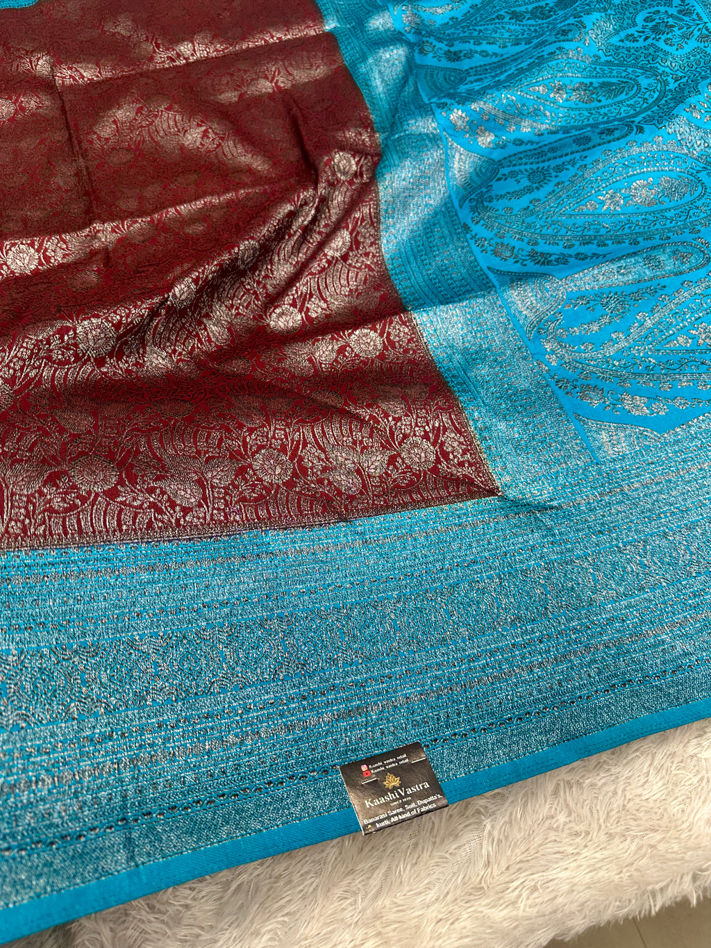 STF45 – Elegant Wine Dupion Saree with Silver-Black Antique Zari Weaving