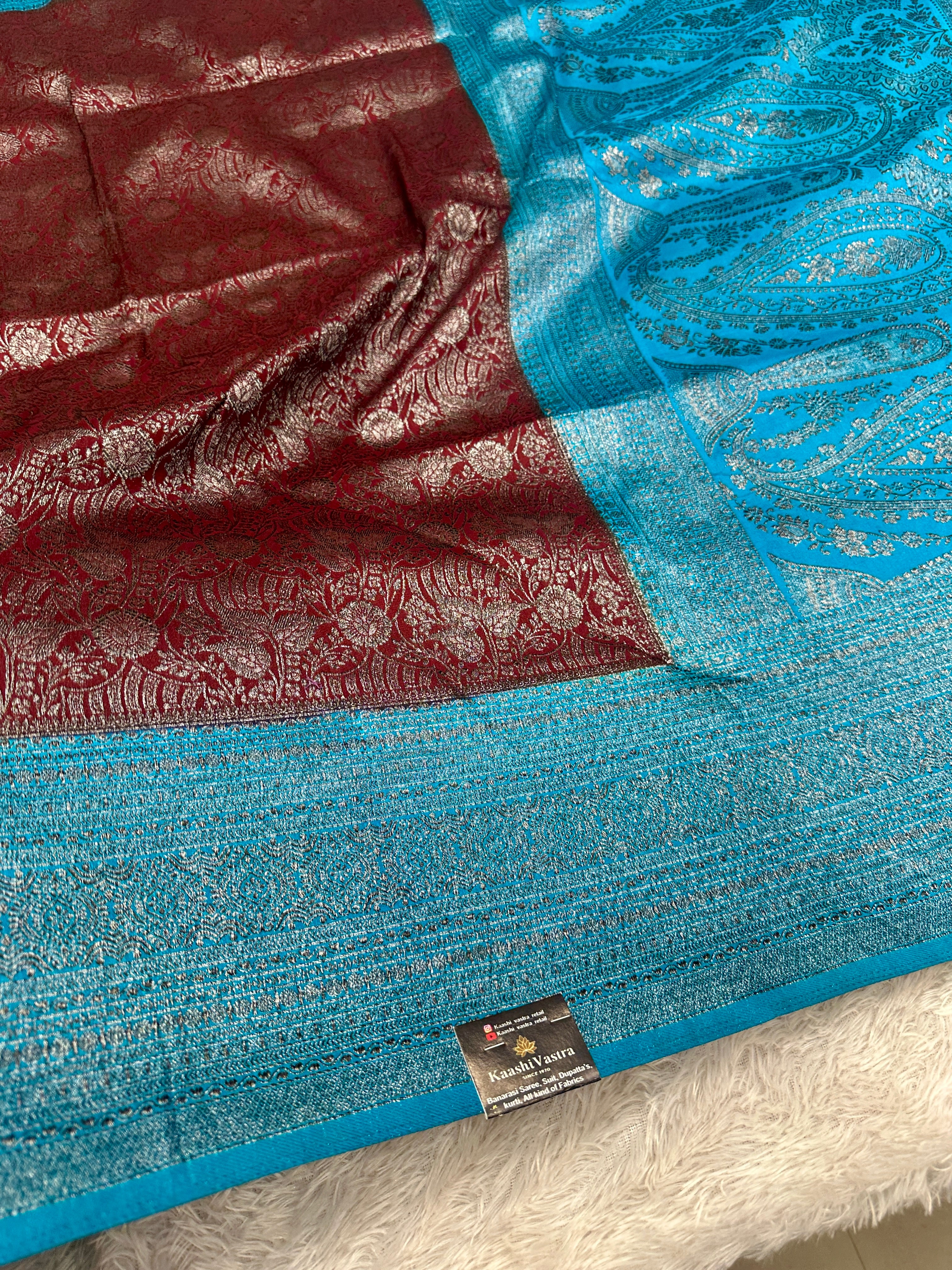 STF45 – Elegant Wine Dupion Saree with Silver-Black Antique Zari Weaving