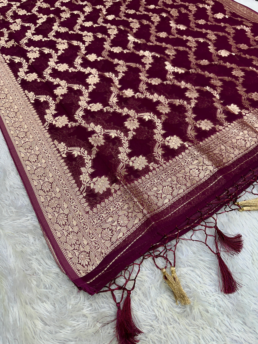 Banarasi Jacquard Zari Georgette Suit Dress – 3 Pc Set MSS24