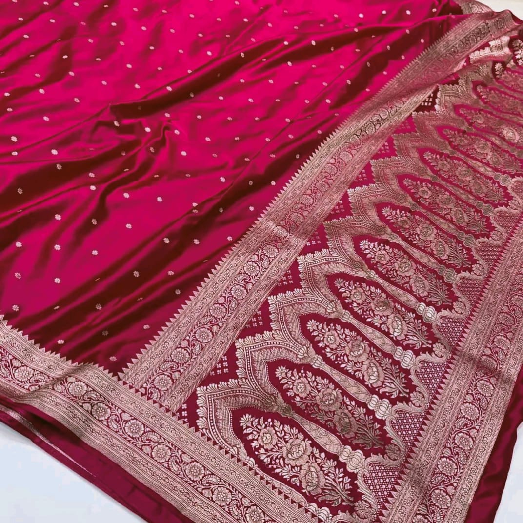 Premium Mashru Kataan Silk Saree with Star Buti Motifs and Luxurious Zari Pallu – MKS410