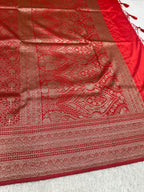 Red Banarasi Dupion Silk Saree with Embossed Antique Zari Weaving & Rich Antique Zari Pallu | STF81