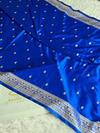 Royal Blue Fancy Buti Banarasi Mashru Silk Saree | Satin Mashru Silk | Kaashi Threads | MKS515
