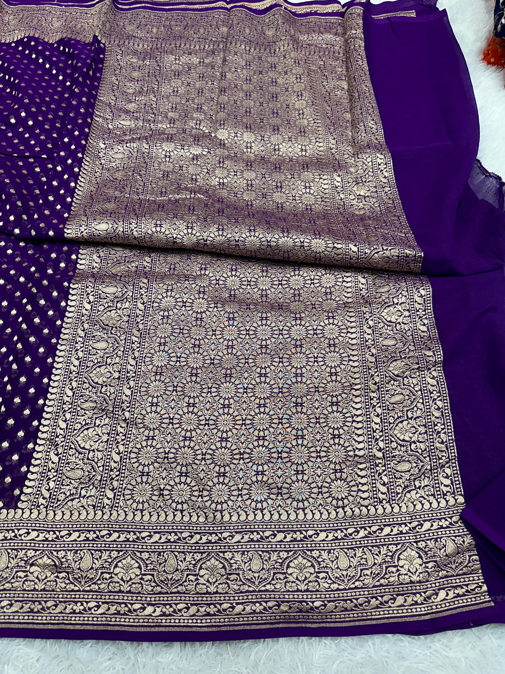 Purple Pure Natural Silk Khaddi Georgette Saree with Neem Zari Buti | PSG11