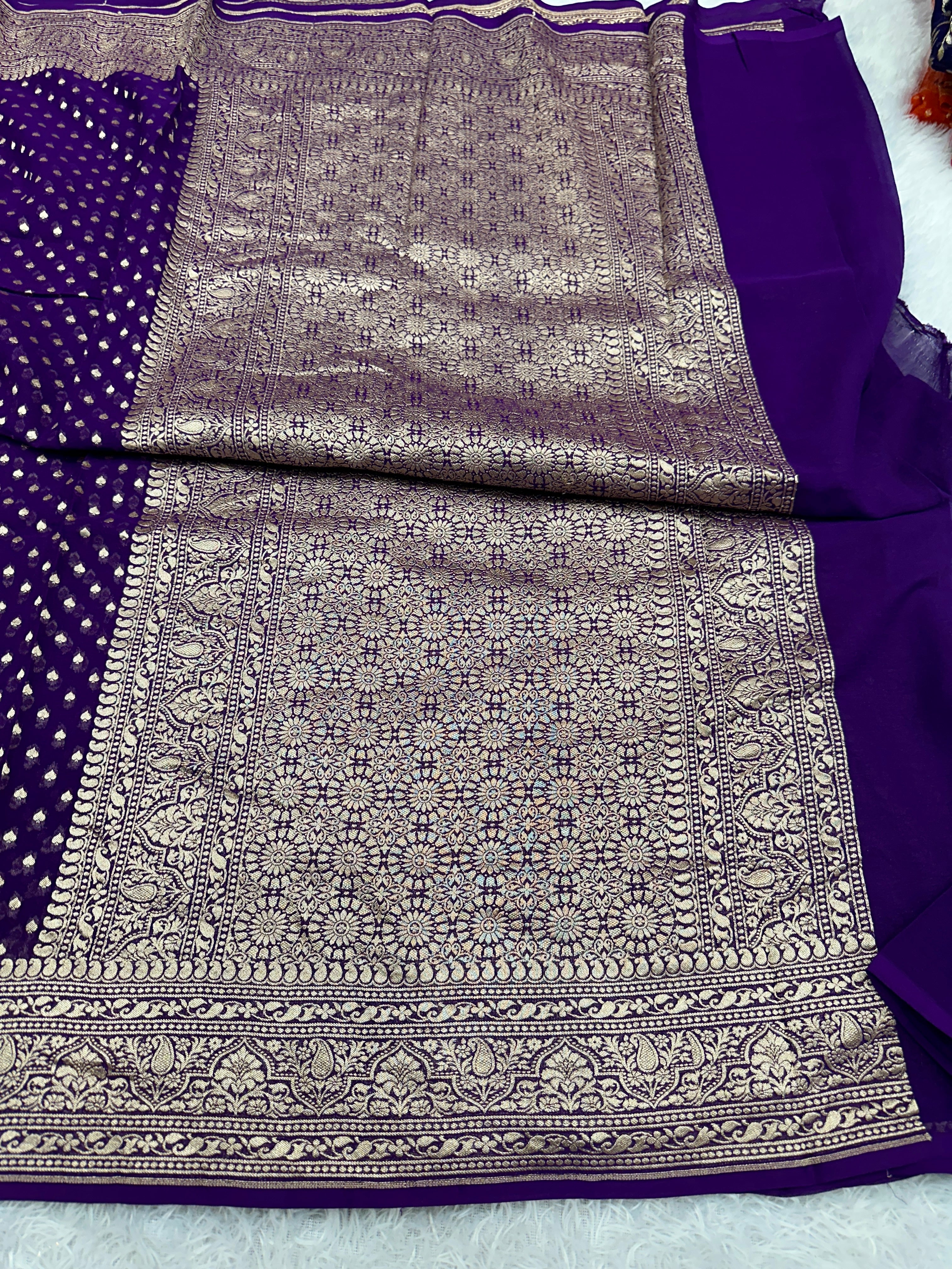 Purple Pure Natural Silk Khaddi Georgette Saree with Neem Zari Buti | PSG11