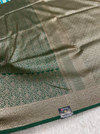 Bottle Green Banarasi Dupion Silk Saree with Embossed Antique Zari Weaving & Rich Antique Zari Pallu | STF98