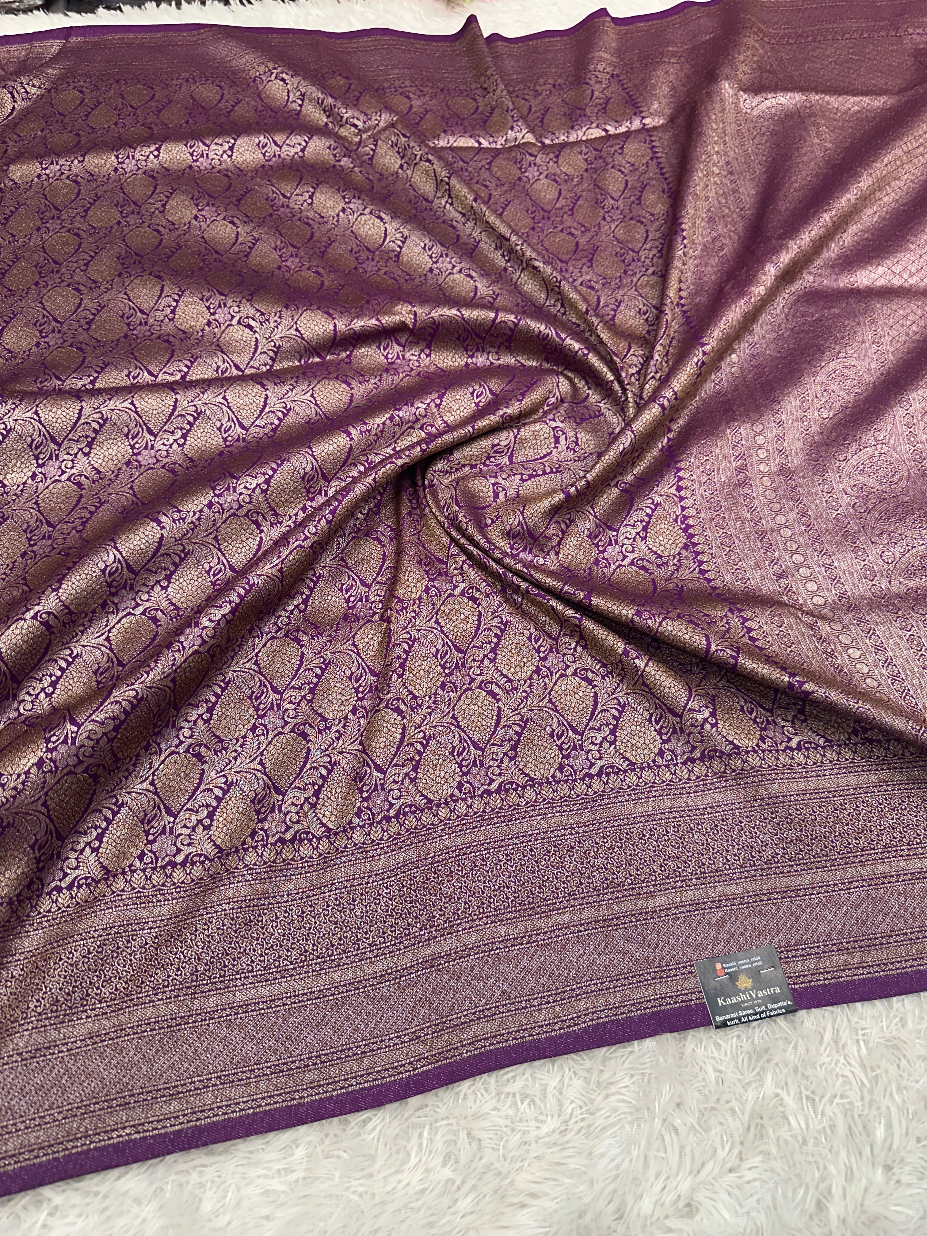 Magenta Banarasi Dupion Silk Saree with Embossed Antique Zari Weaving & Rich Antique Zari Pallu | STF74