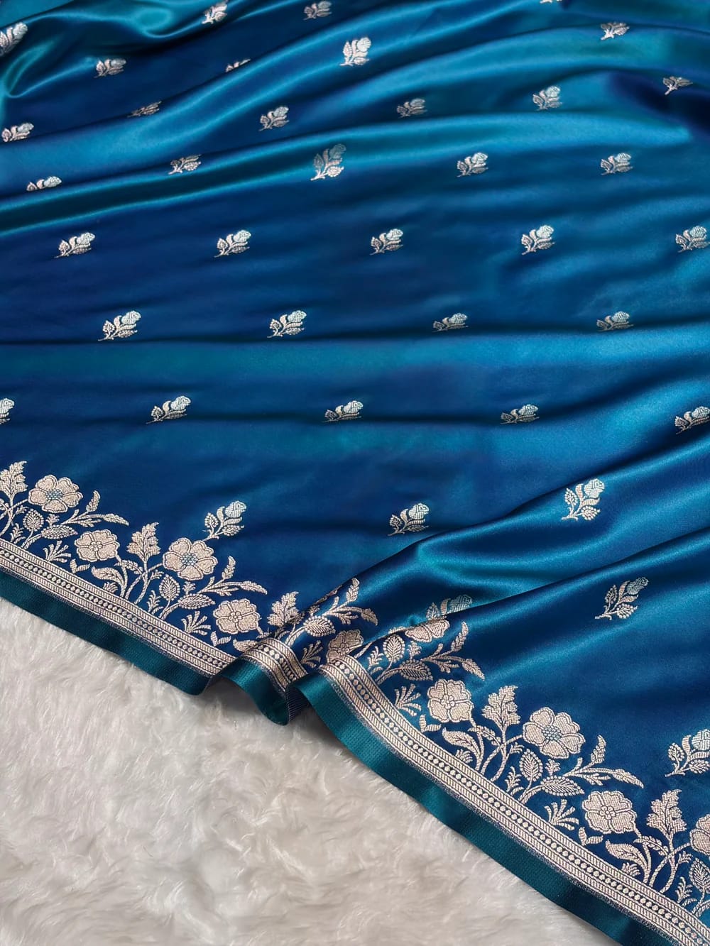 Banarasi Mashru Kataan Silk Saree Featuring Zari Rose Buta Design with Rich Zari Pallu – MKS412