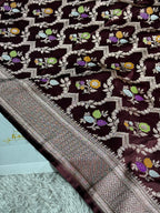Wine Mashru Kataan Silk Saree with Meenakari Jaal Woven Design & Rich Zari Pallu | MKS634