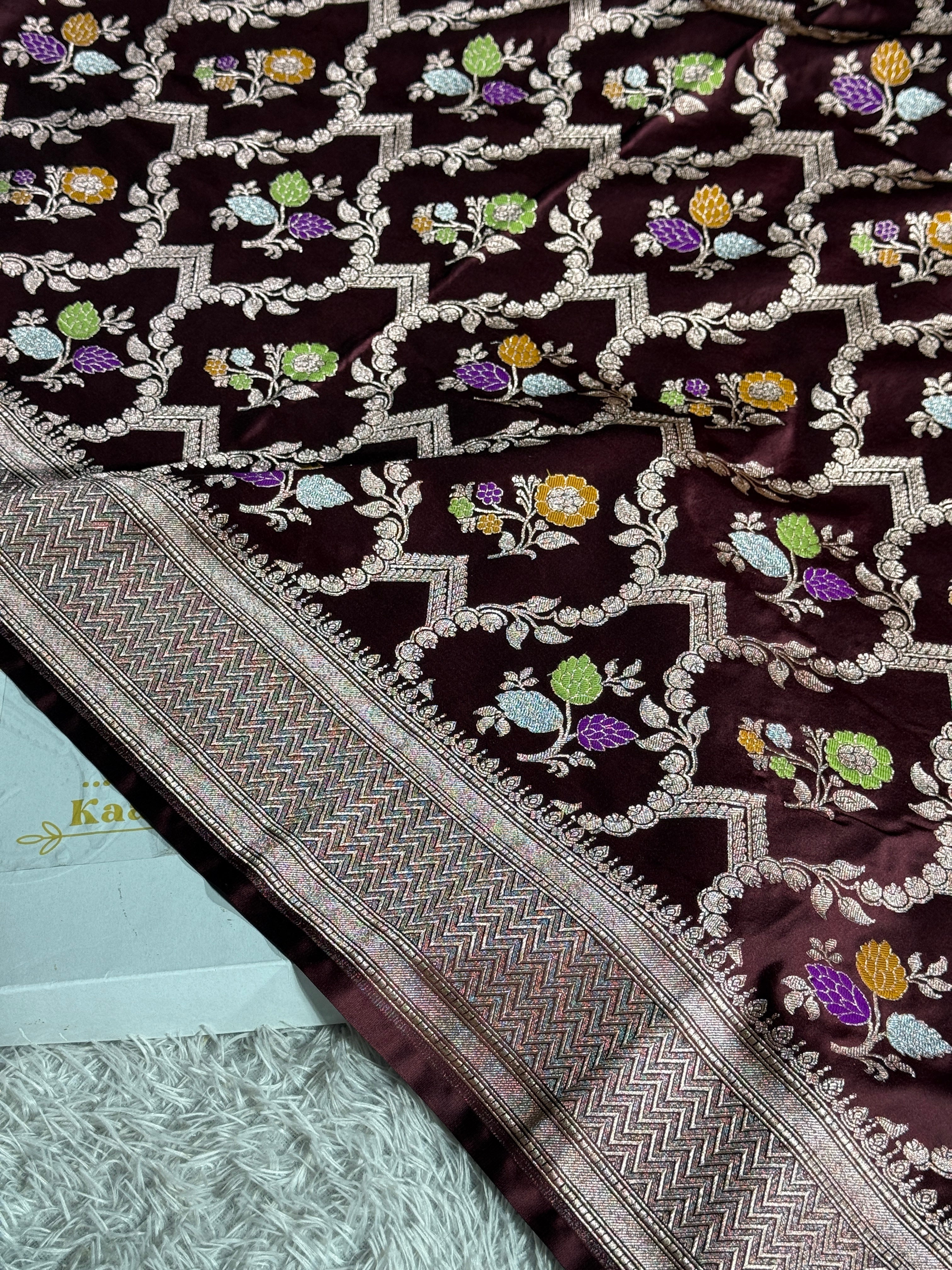 Wine Mashru Kataan Silk Saree with Meenakari Jaal Woven Design & Rich Zari Pallu | MKS634