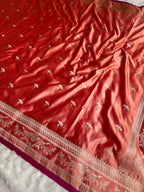 Peach Banarasi Mashru Silk Saree with Jacquard Woven Flower Buta & Rupa Sona Zari Highlights MKS086