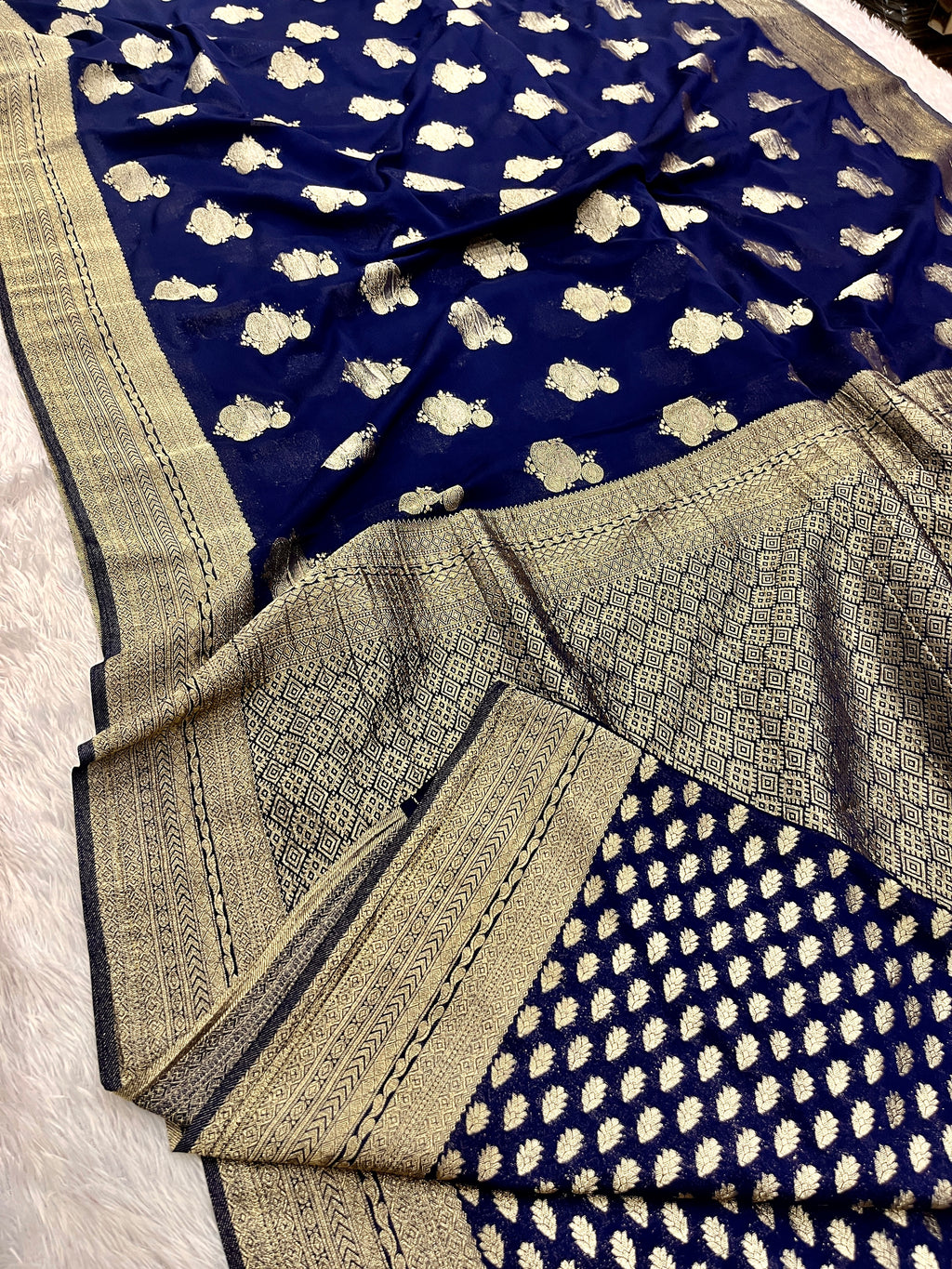 Chinon Silk Karry  Buta  Design Navy color  Saree CN08