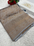 Grey Banarasi Dupion Silk Saree with Embossed Antique Zari Weaving & Rich Antique Zari Pallu | STF71