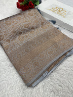 Grey Banarasi Dupion Silk Saree with Embossed Antique Zari Weaving & Rich Antique Zari Pallu | STF71
