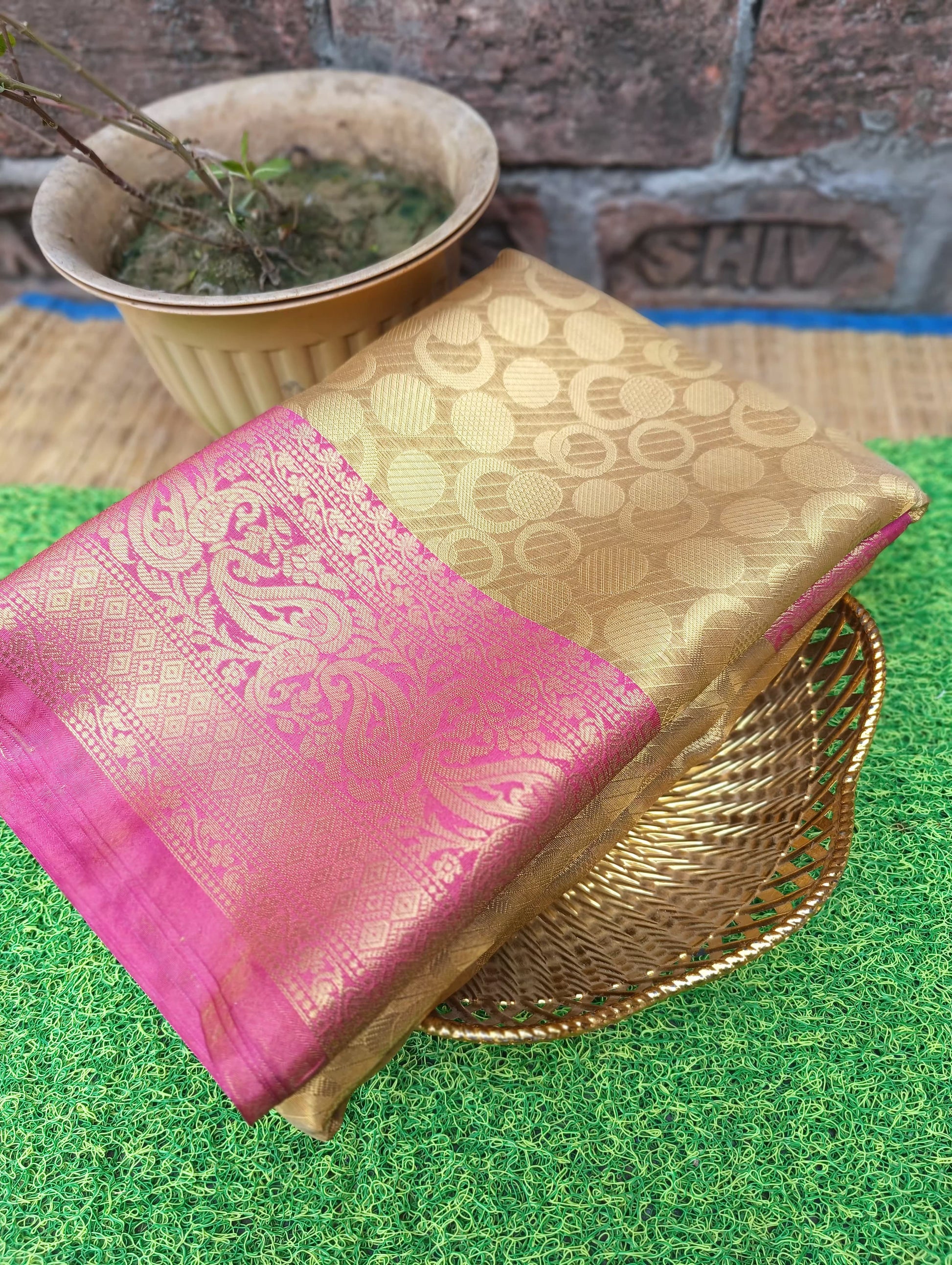 Golden Designer Tissue Silk Saree TS110