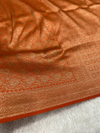 Rust Orange Banarasi Dupion Silk Saree with Embossed Antique Zari Weaving & Rich Antique Zari Pallu | STF58