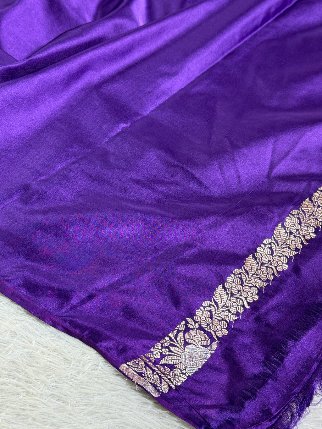 ✨ Royal Purple Meenakari Woven Banarasi Satin Mashru Silk Saree with Scalloped Border MKS212