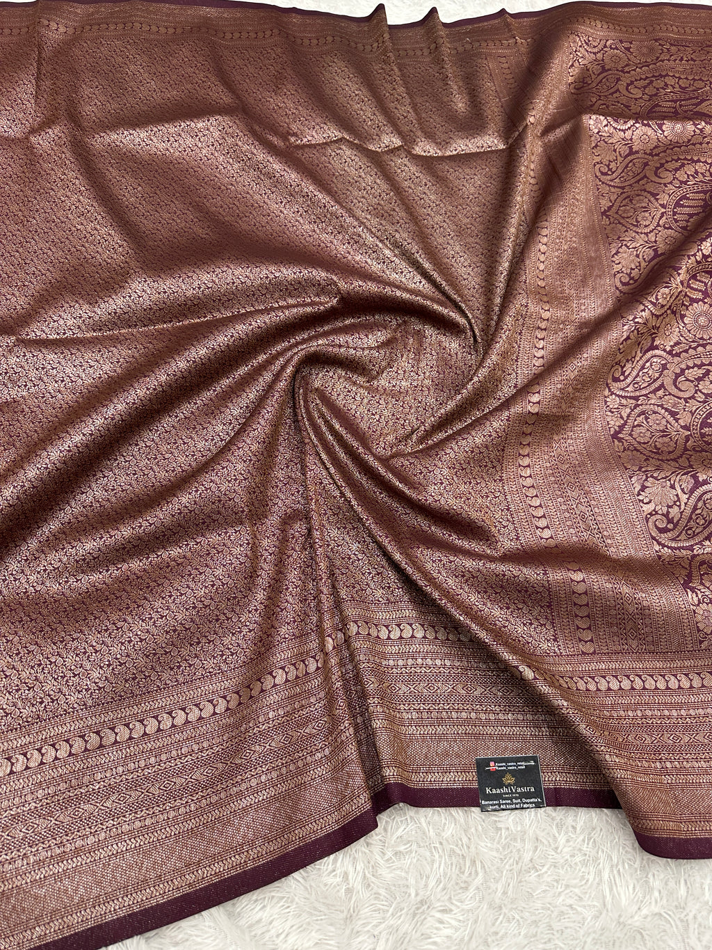Wine Banarasi Dupion Silk Saree with Embossed Antique Zari Weaving & Rich Antique Zari Pallu | STF94