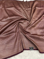 Wine Banarasi Dupion Silk Saree with Embossed Antique Zari Weaving & Rich Antique Zari Pallu | STF94